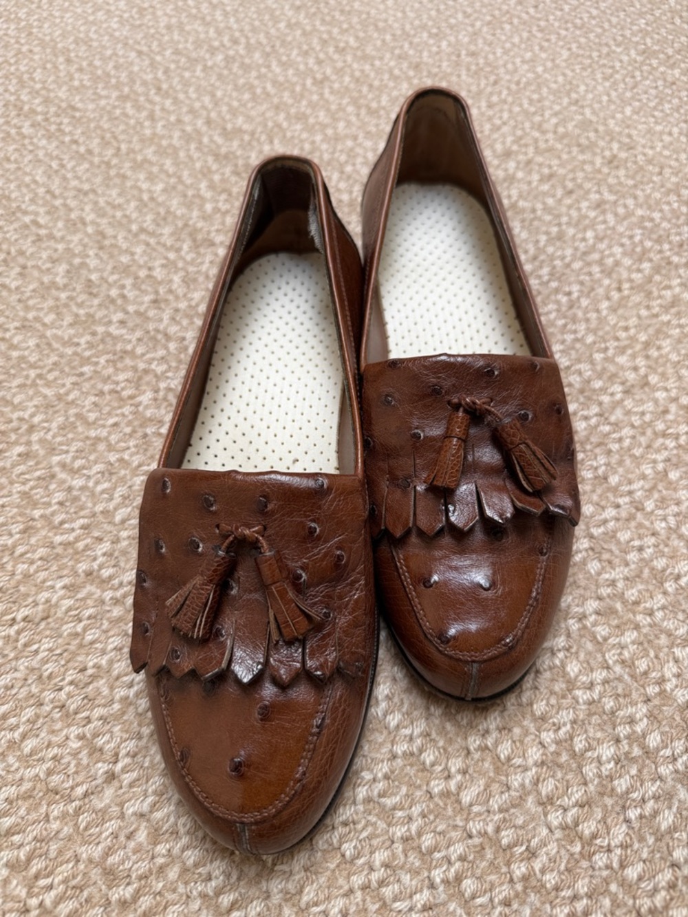 Bally Brown Ostrich Tassel Kiltie Loafers